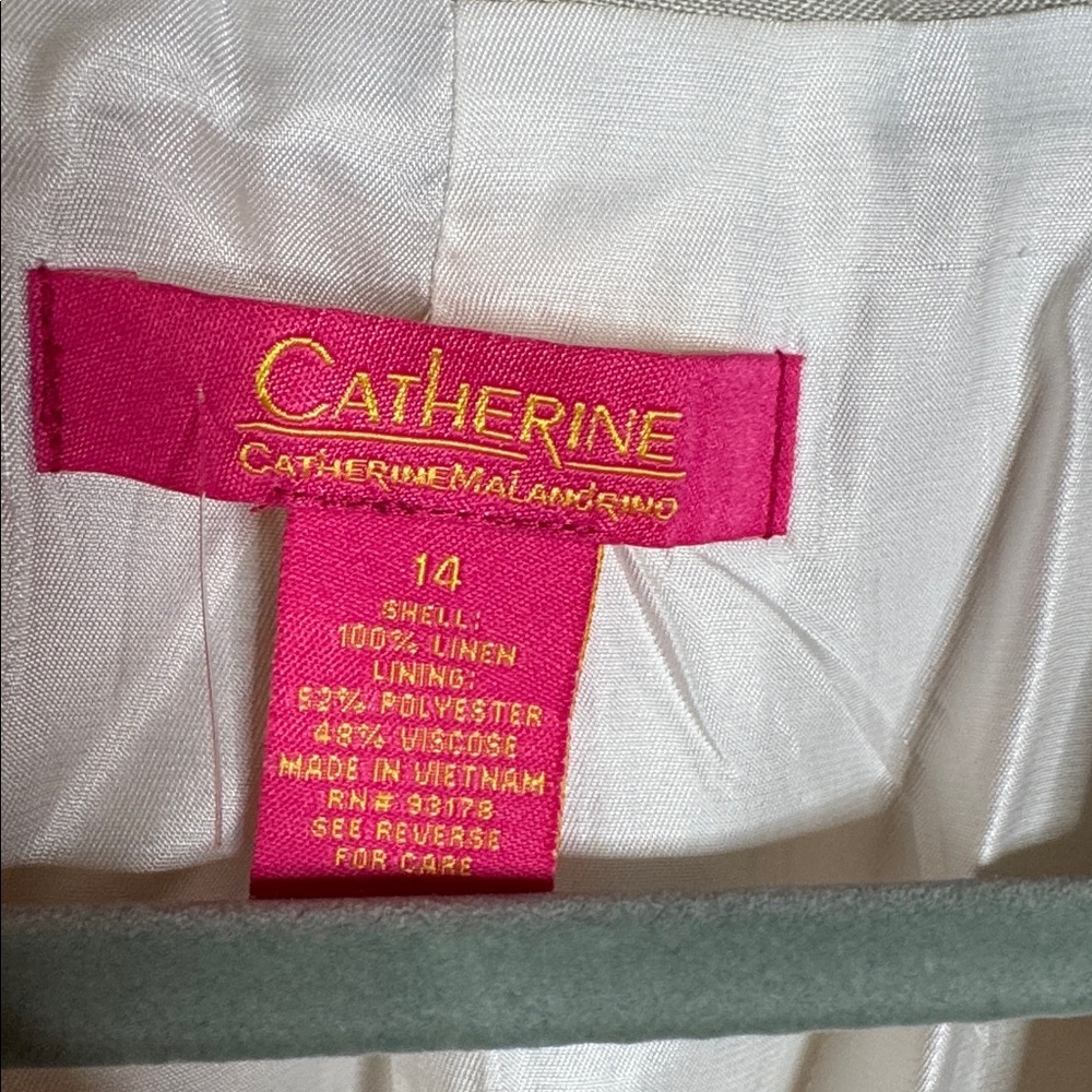 Catherine Malandrino 100% Linen Blazer Beige Open Front Fully Lined Size 14 - Picture 5 of 12